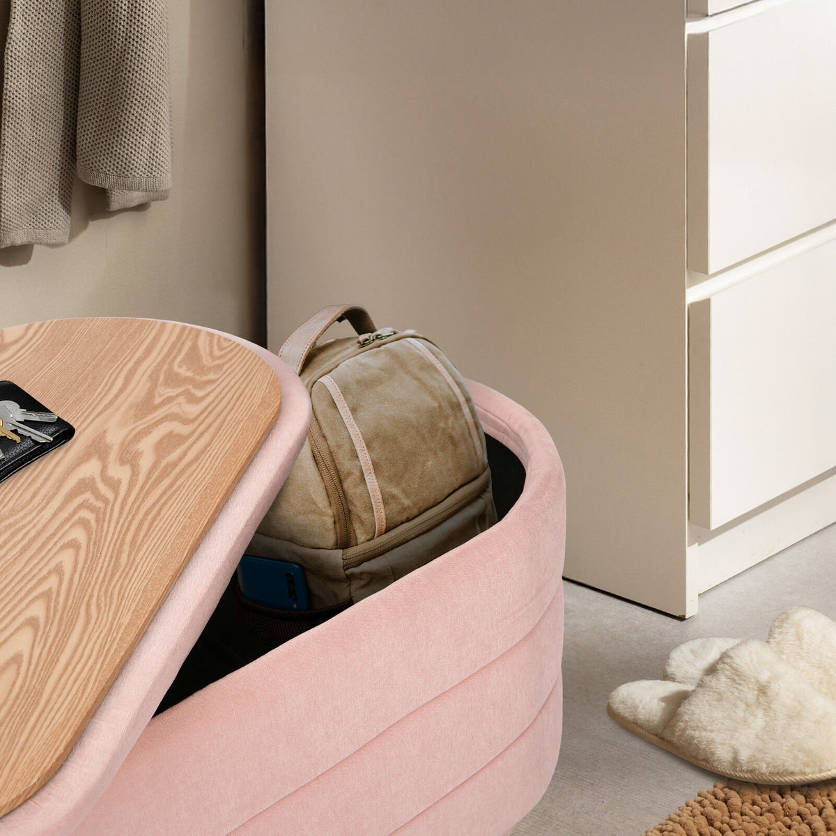 Coffee Table Storage Ottoman - Chenille Fabic Padded Blanket Box Bench CELIA - PINK V274-FT-BL-250105KE-PK