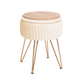 Side Table Storage Ottoman - Velvet Padded Stool Vanity Footstool REMY CREAM BEIGE V274-FT-BL-250106-BE
