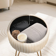 Side Table Storage Ottoman - Velvet Padded Stool Vanity Footstool REMY CREAM BEIGE V274-FT-BL-250106-BE