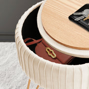 Side Table Storage Ottoman - Velvet Padded Stool Vanity Footstool REMY CREAM BEIGE V274-FT-BL-250106-BE