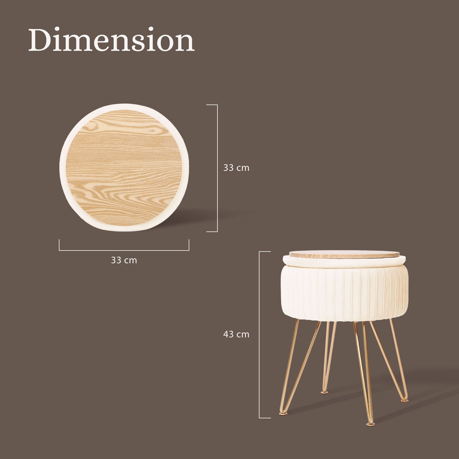 Side Table Storage Ottoman - Velvet Padded Stool Vanity Footstool REMY CREAM BEIGE V274-FT-BL-250106-BE