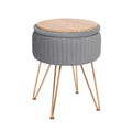 Side Table Storage Ottoman - Velvet Padded Stool Vanity Footstool REMY GREY V274-FT-BL-250106-DGY
