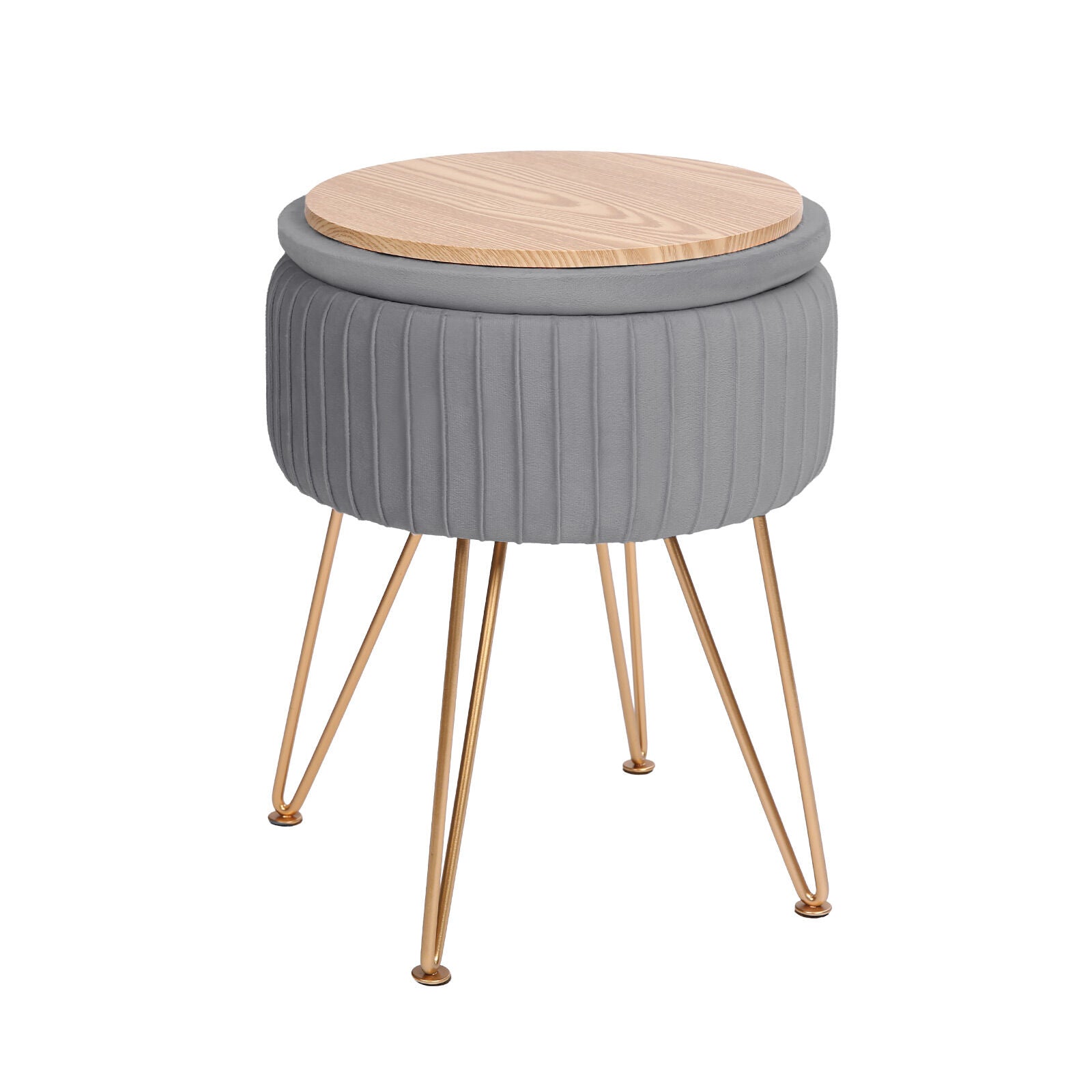 Side Table Storage Ottoman - Velvet Padded Stool Vanity Footstool REMY GREY V274-FT-BL-250106-DGY