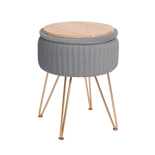 Side Table Storage Ottoman - Velvet Padded Stool Vanity Footstool REMY GREY V274-FT-BL-250106-DGY
