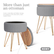 Side Table Storage Ottoman - Velvet Padded Stool Vanity Footstool REMY GREY V274-FT-BL-250106-DGY
