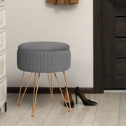 Side Table Storage Ottoman - Velvet Padded Stool Vanity Footstool REMY GREY V274-FT-BL-250106-DGY
