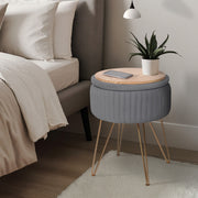 Side Table Storage Ottoman - Velvet Padded Stool Vanity Footstool REMY GREY V274-FT-BL-250106-DGY