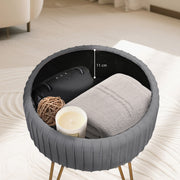 Side Table Storage Ottoman - Velvet Padded Stool Vanity Footstool REMY GREY V274-FT-BL-250106-DGY