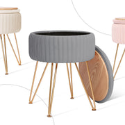Side Table Storage Ottoman - Velvet Padded Stool Vanity Footstool REMY GREY V274-FT-BL-250106-DGY