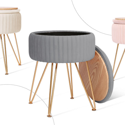 Side Table Storage Ottoman - Velvet Padded Stool Vanity Footstool REMY GREY V274-FT-BL-250106-DGY