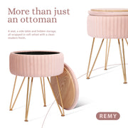 Side Table Storage Ottoman - Velvet Padded Stool Vanity Footstool REMY PINK V274-FT-BL-250106-PK