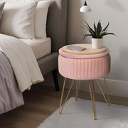 Side Table Storage Ottoman - Velvet Padded Stool Vanity Footstool REMY PINK V274-FT-BL-250106-PK