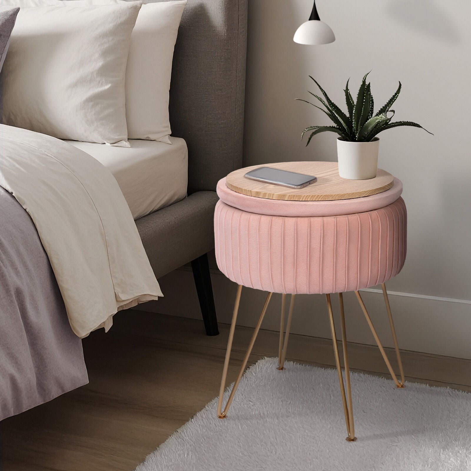 Side Table Storage Ottoman - Velvet Padded Stool Vanity Footstool REMY PINK V274-FT-BL-250106-PK