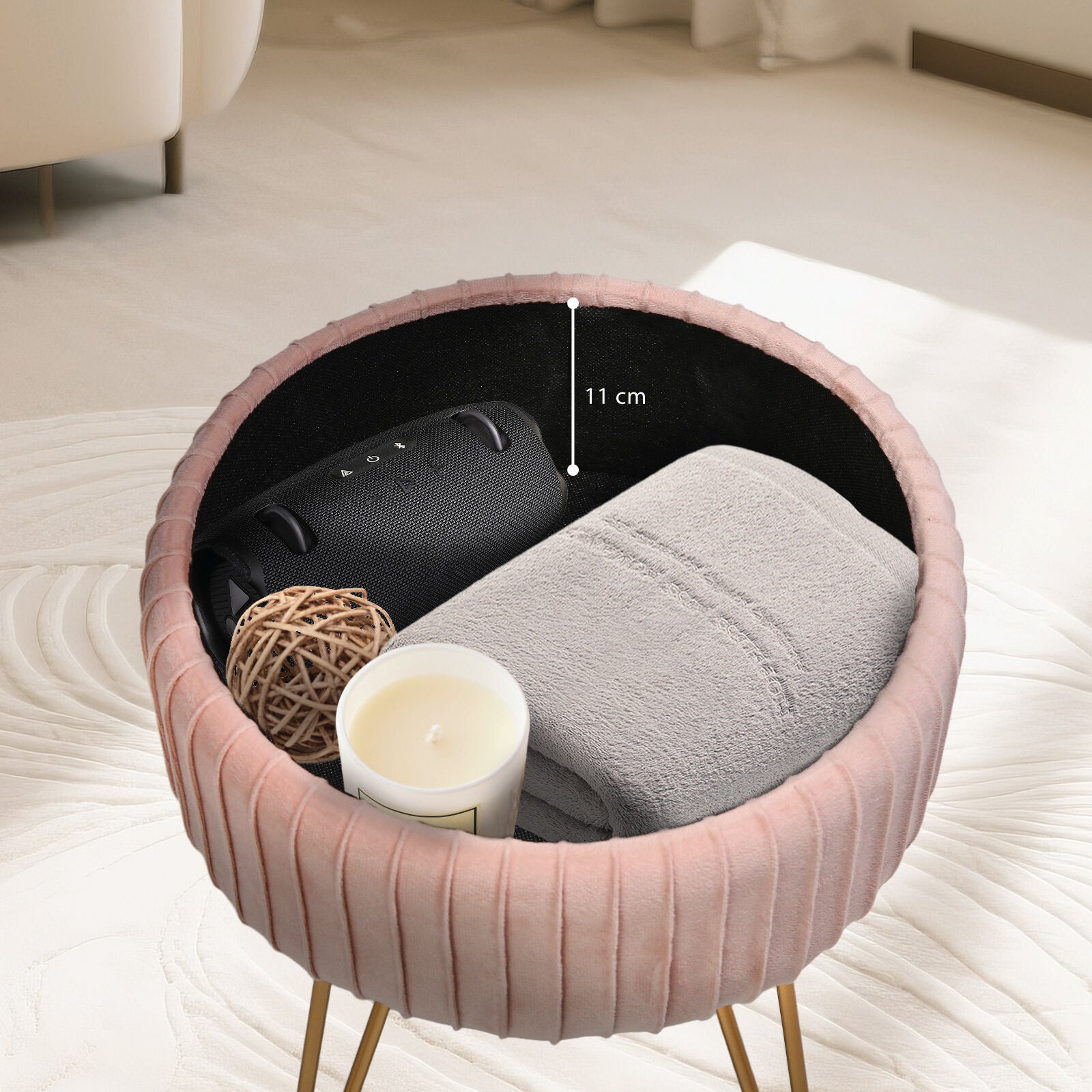 Side Table Storage Ottoman - Velvet Padded Stool Vanity Footstool REMY PINK V274-FT-BL-250106-PK