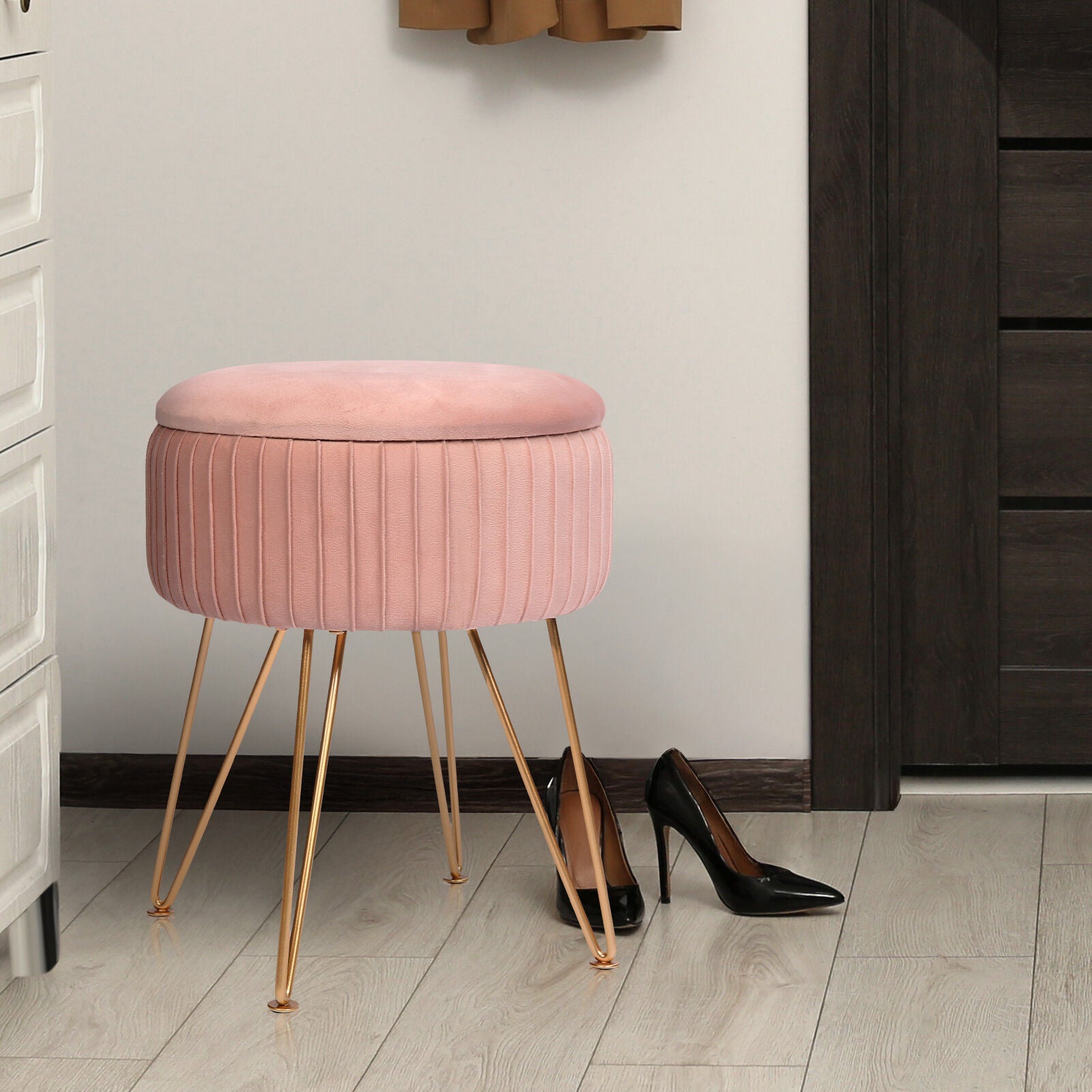 Side Table Storage Ottoman - Velvet Padded Stool Vanity Footstool REMY PINK V274-FT-BL-250106-PK