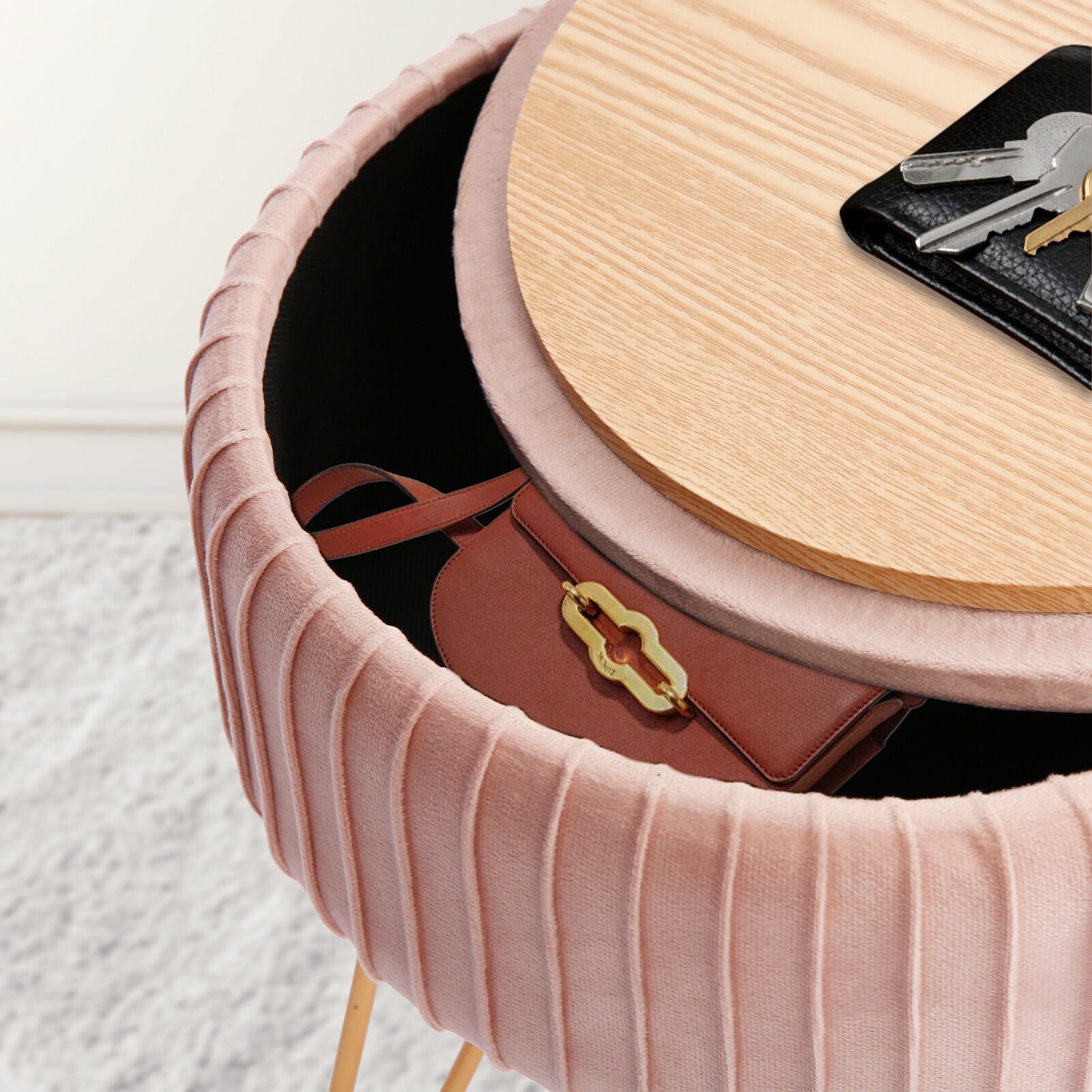 Side Table Storage Ottoman - Velvet Padded Stool Vanity Footstool REMY PINK V274-FT-BL-250106-PK