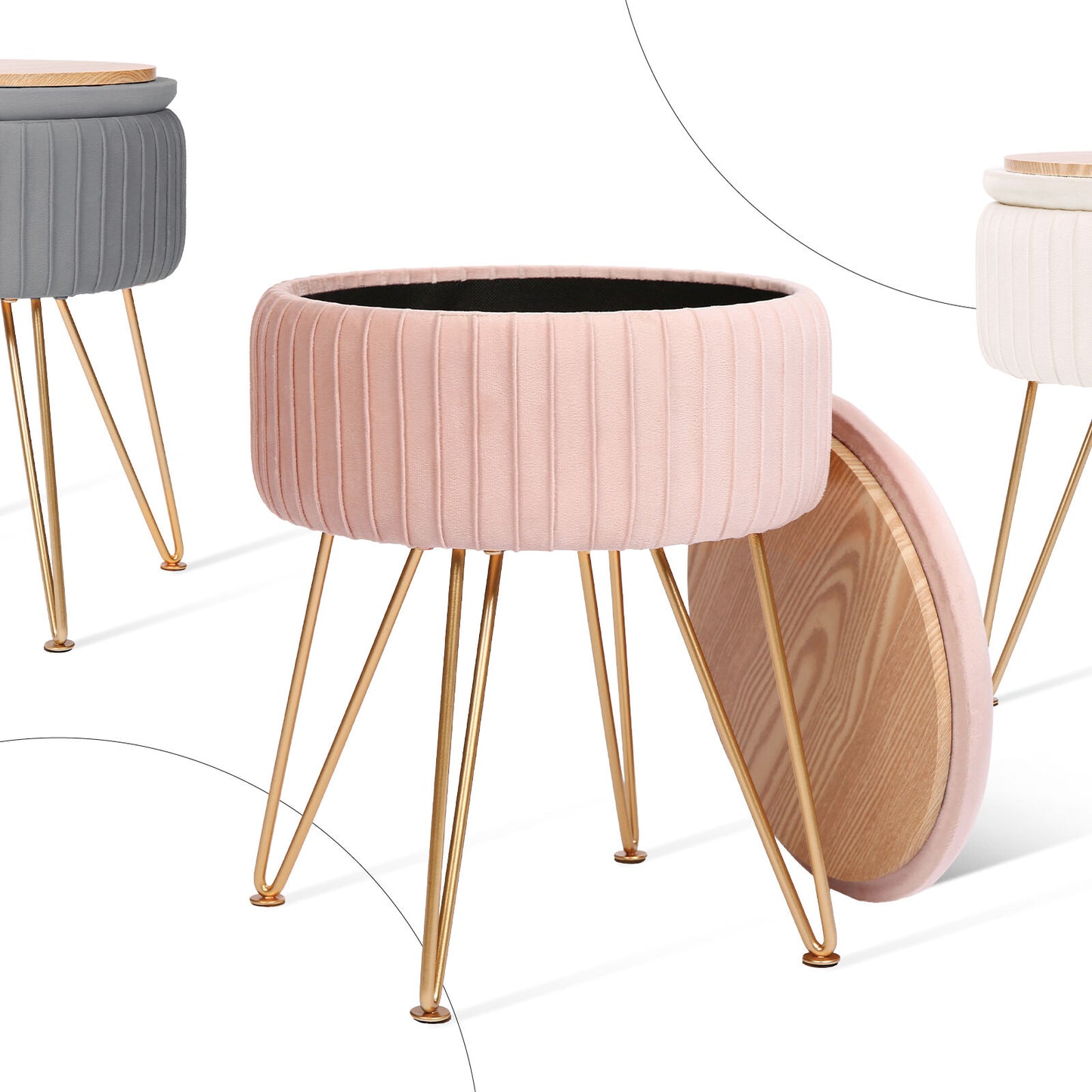 Side Table Storage Ottoman - Velvet Padded Stool Vanity Footstool REMY PINK V274-FT-BL-250106-PK