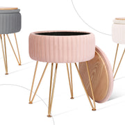 Side Table Storage Ottoman - Velvet Padded Stool Vanity Footstool REMY PINK V274-FT-BL-250106-PK