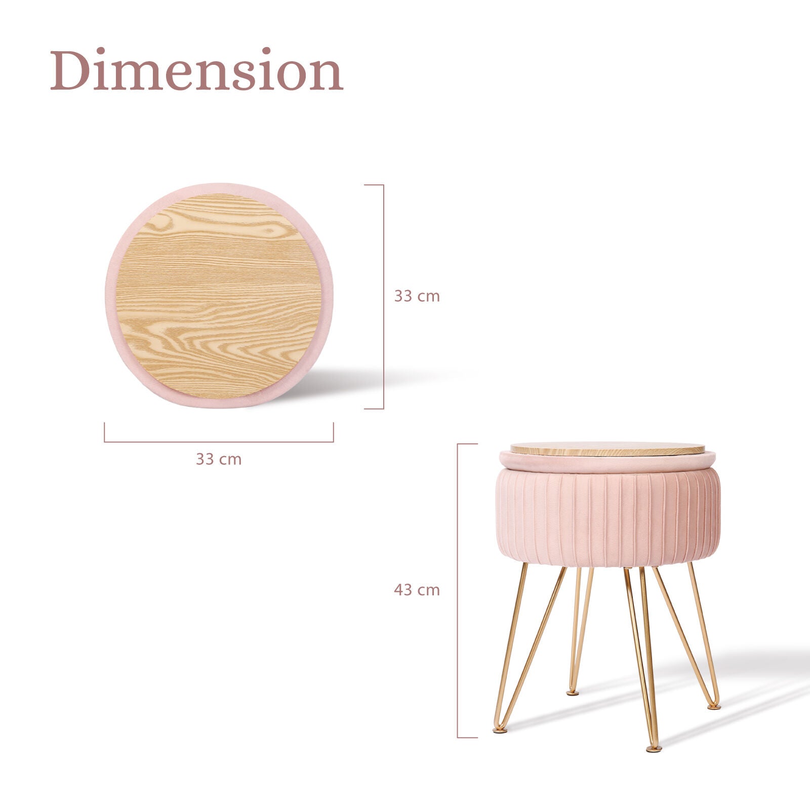 Side Table Storage Ottoman - Velvet Padded Stool Vanity Footstool REMY PINK V274-FT-BL-250106-PK