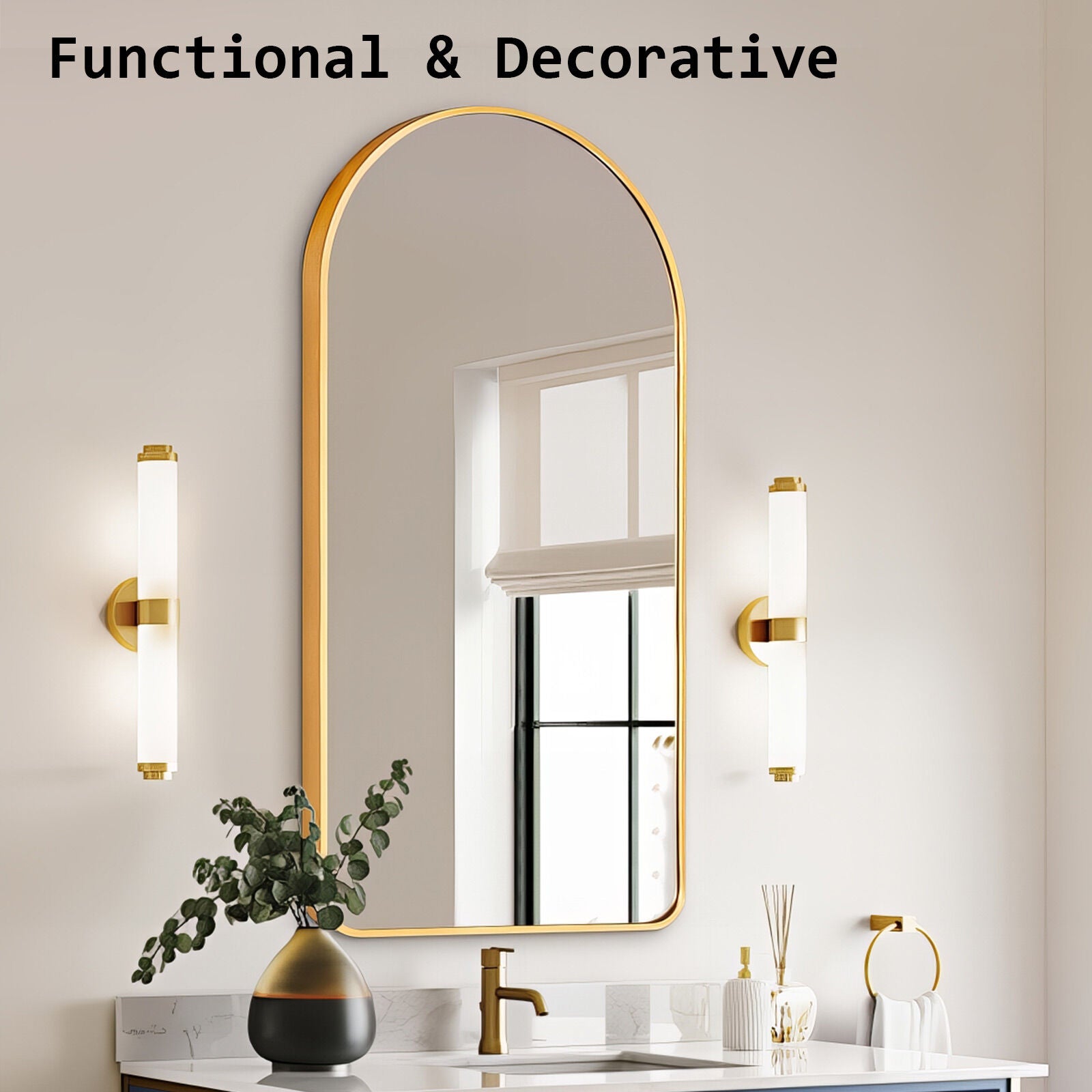 Wall Arch Mirror Arc Aluminum Frame Bathroom 50x100cm GOLD V274-FT-BM-ALUAC-GD50100
