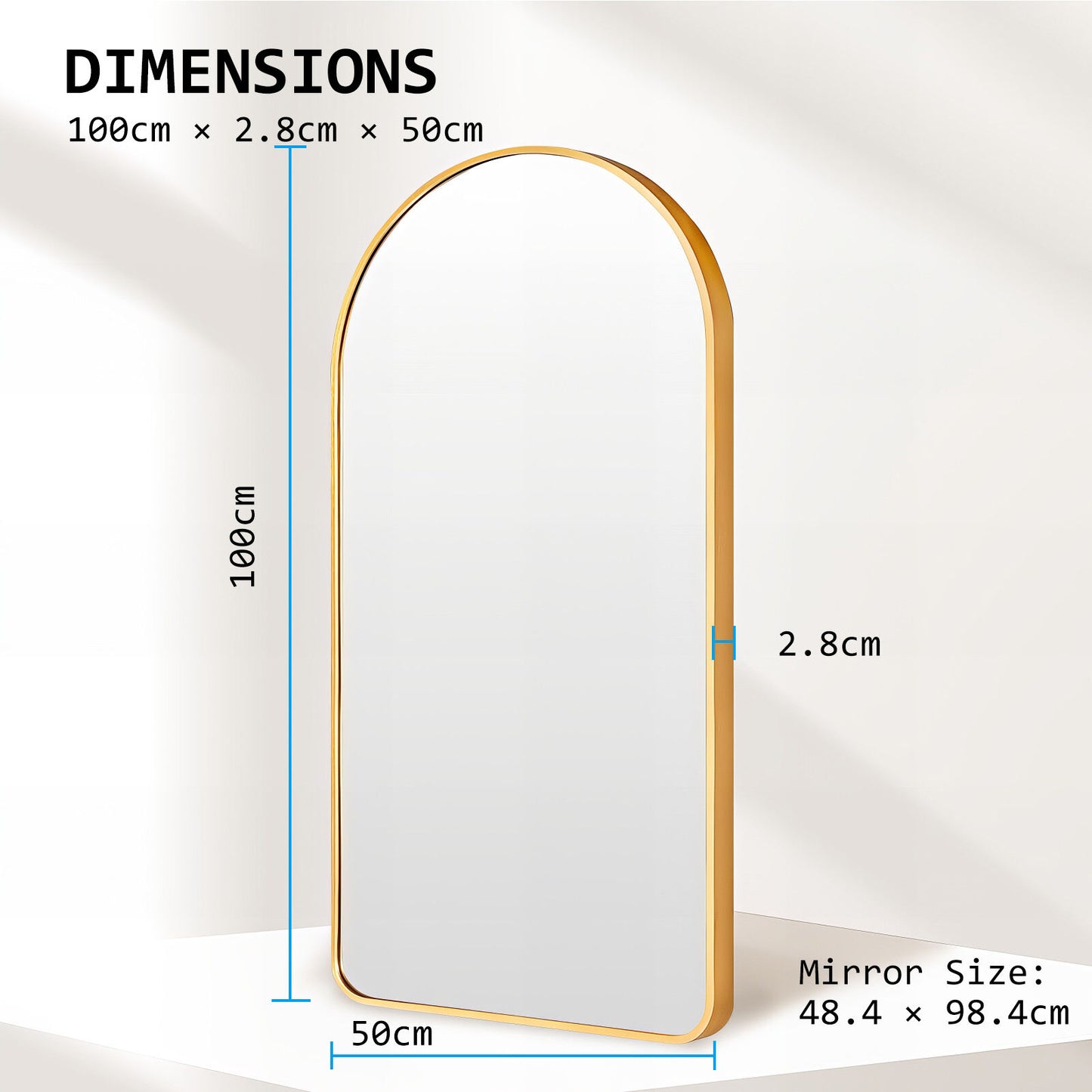 2 Set Wall Arch Mirror Arc Aluminum Frame Bathroom 50x100cm GOLD V274-FT-BM-ALUAC-GD50100-X2