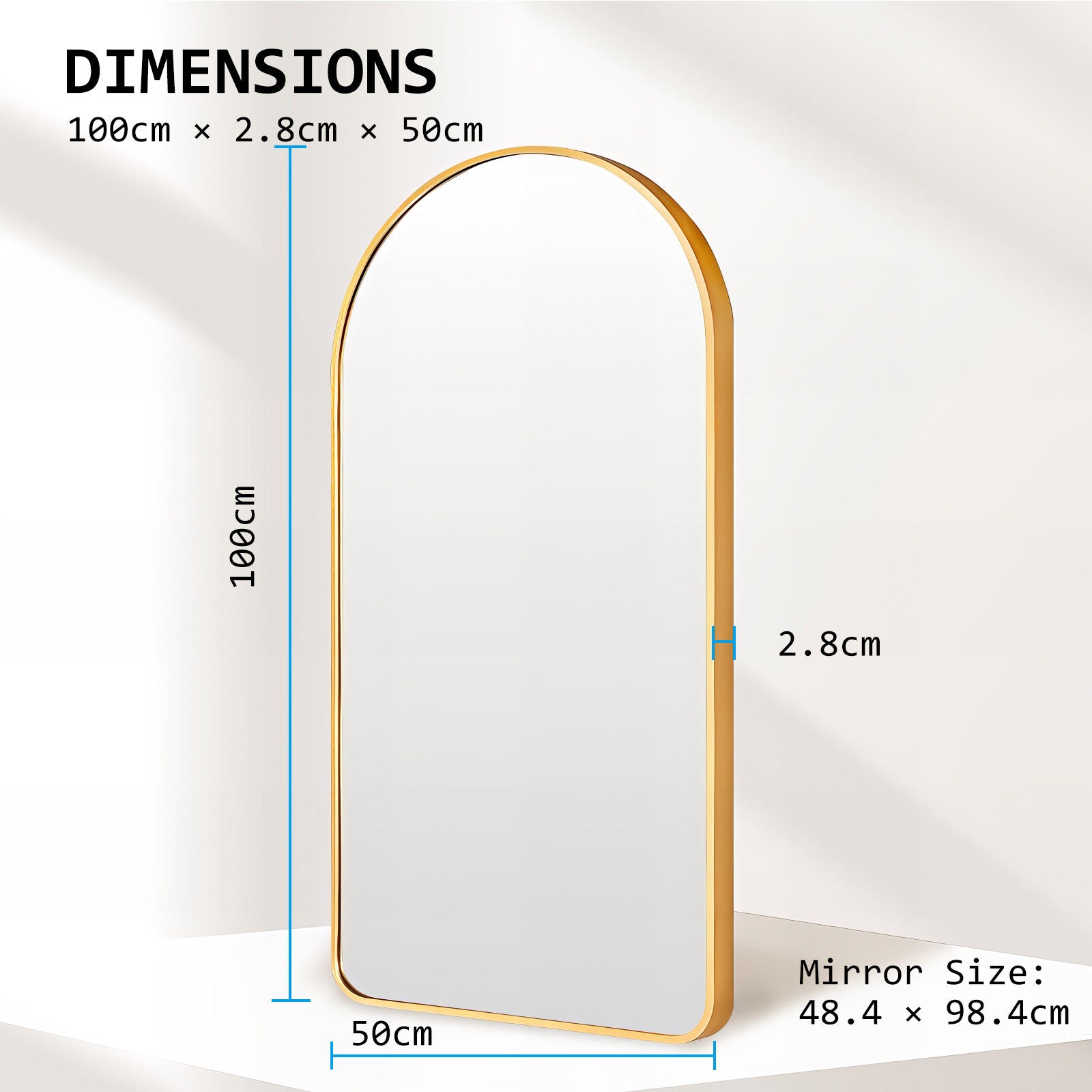 2 Set Wall Arch Mirror Arc Aluminum Frame Bathroom 50x100cm GOLD V274-FT-BM-ALUAC-GD50100-X2