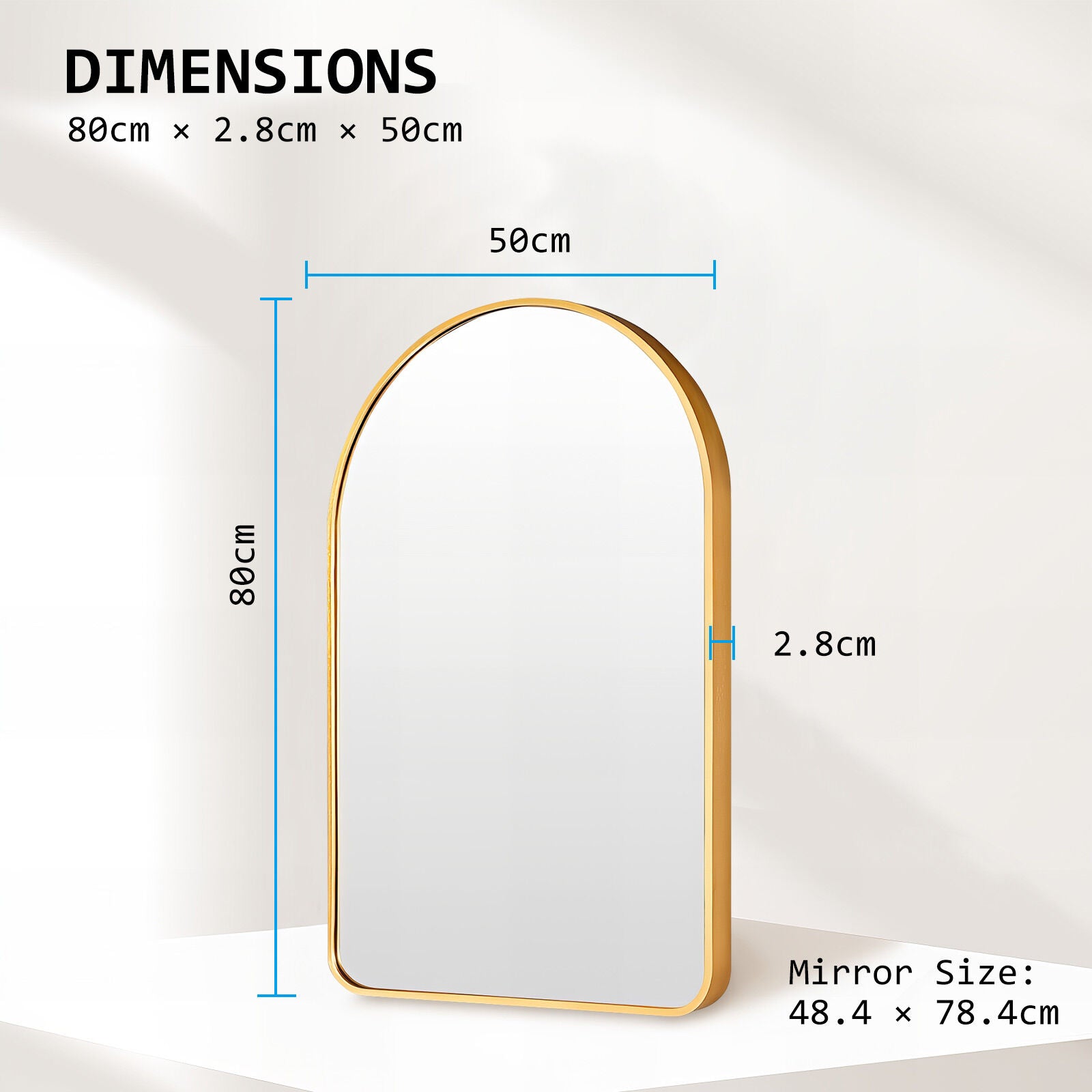 Wall Arch Mirror Arc Aluminum Frame Bathroom 50x80cm GOLD V274-FT-BM-ALUAC-GD5080