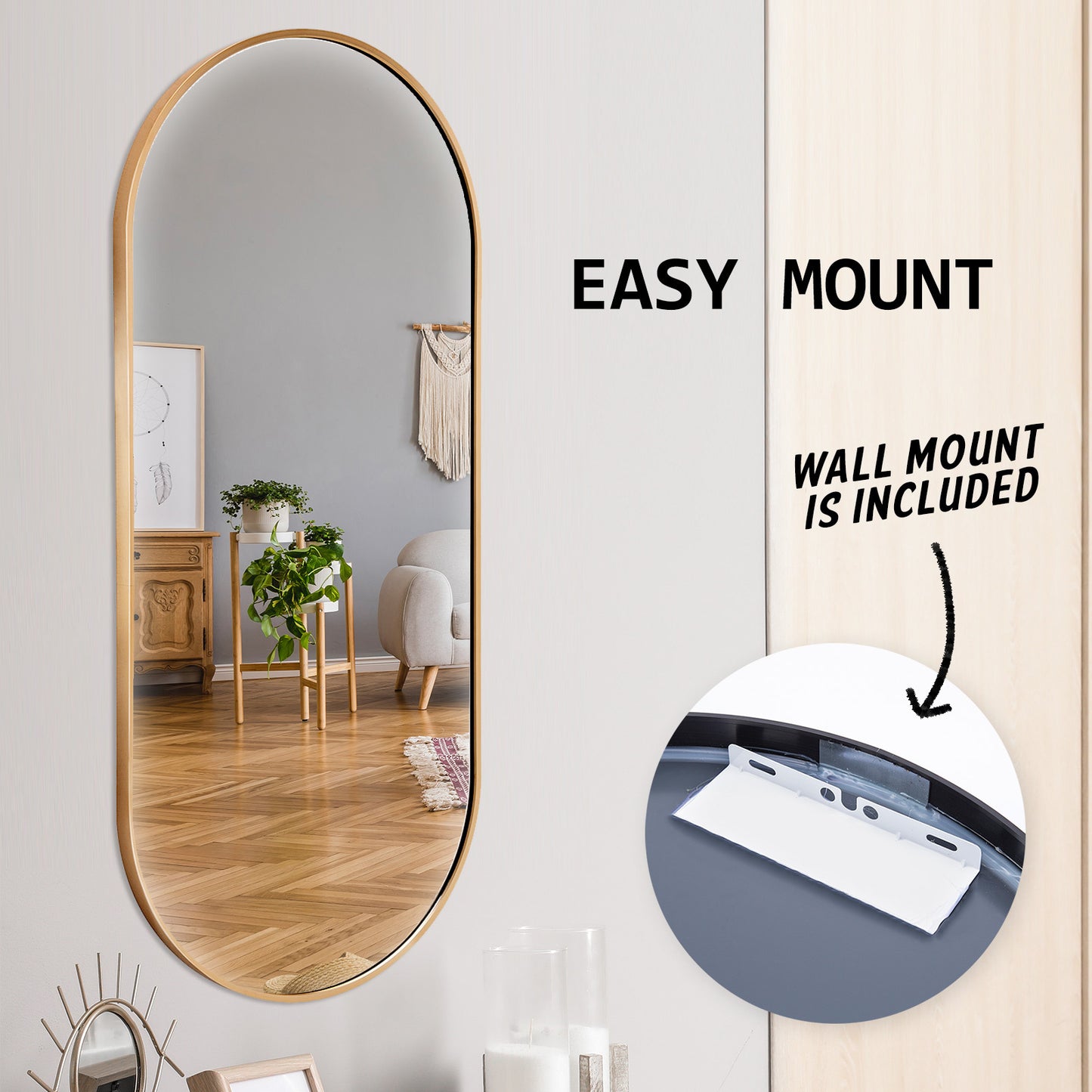 Wall Mirror Oval Aluminum Frame Bathroom 45x100cm GOLD V274-FT-BM-ALUOV-GLD45100