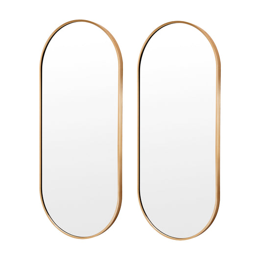 2 Set Wall Mirror Oval Aluminum Frame Bathroom 45x100cm GOLD V274-FT-BM-ALUOV-GLD45100-X2