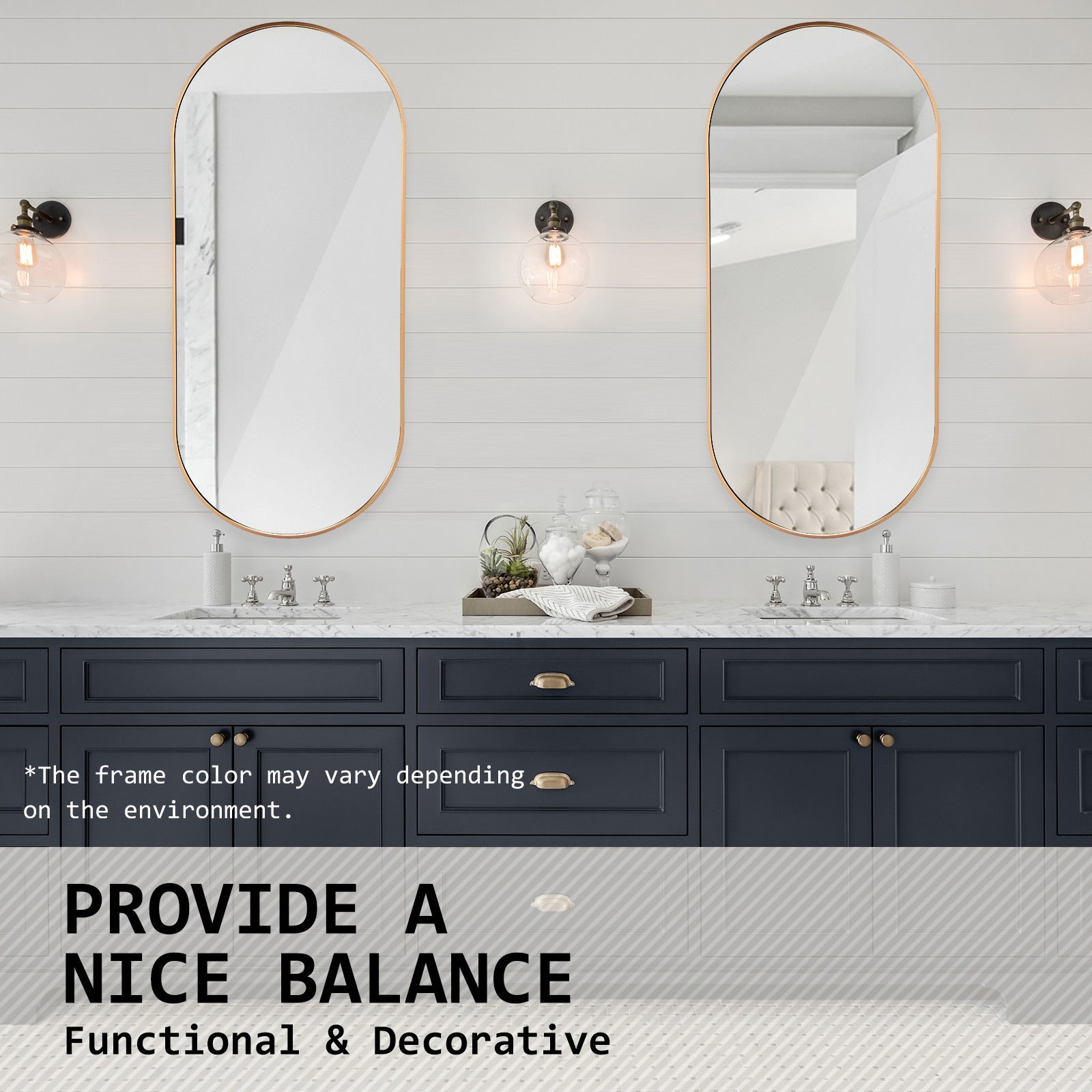 2 Set Wall Mirror Oval Aluminum Frame Bathroom 45x100cm GOLD V274-FT-BM-ALUOV-GLD45100-X2