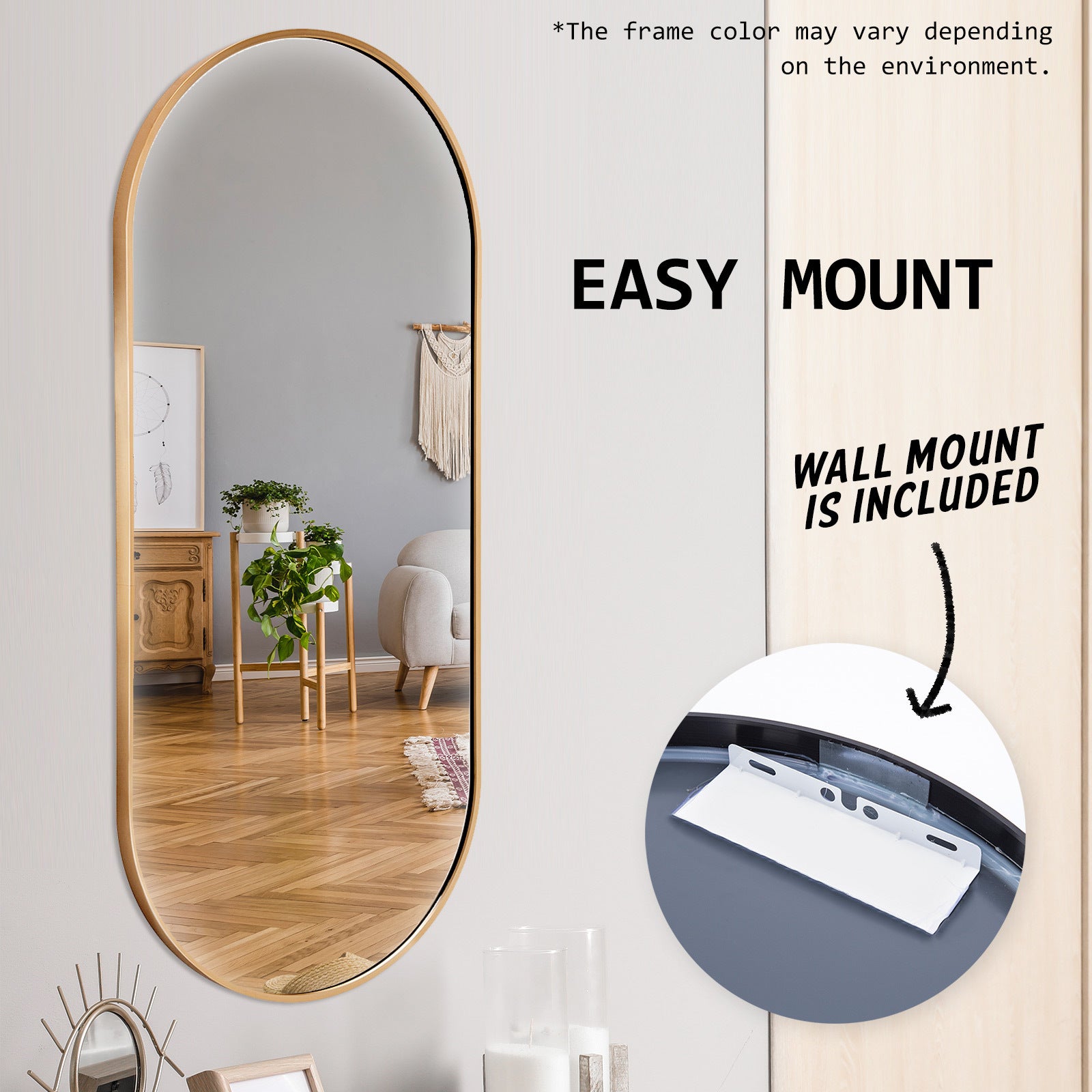 2 Set Wall Mirror Oval Aluminum Frame Bathroom 45x100cm GOLD V274-FT-BM-ALUOV-GLD45100-X2