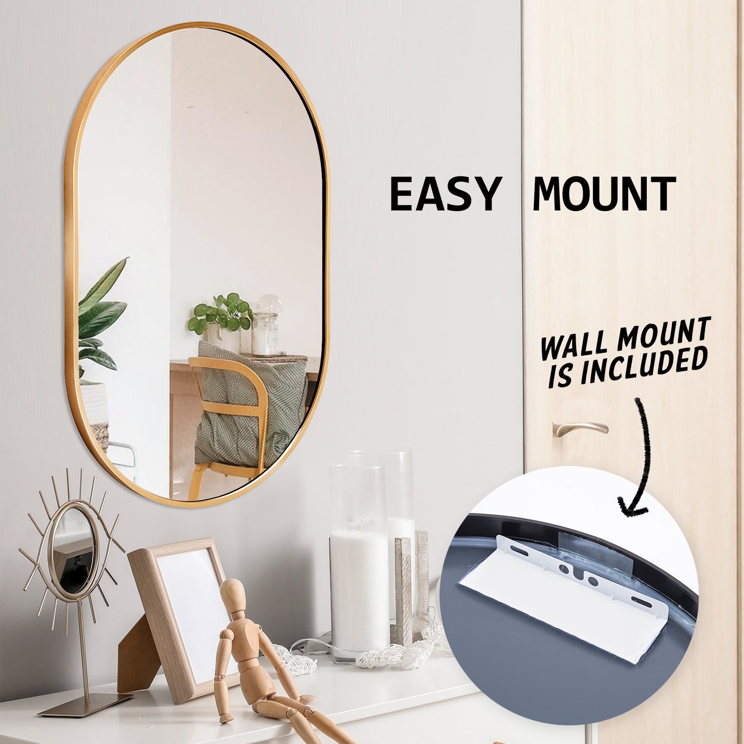 Wall Mirror Oval Aluminum Frame Bathroom 50x75cm GOLD V274-FT-BM-ALUOV-GLD5075