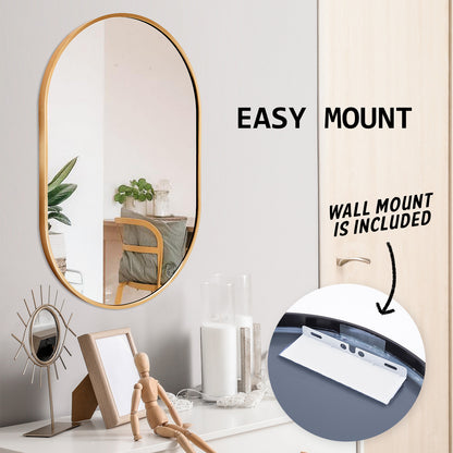 Wall Mirror Oval Aluminum Frame Bathroom 50x75cm GOLD V274-FT-BM-ALUOV-GLD5075
