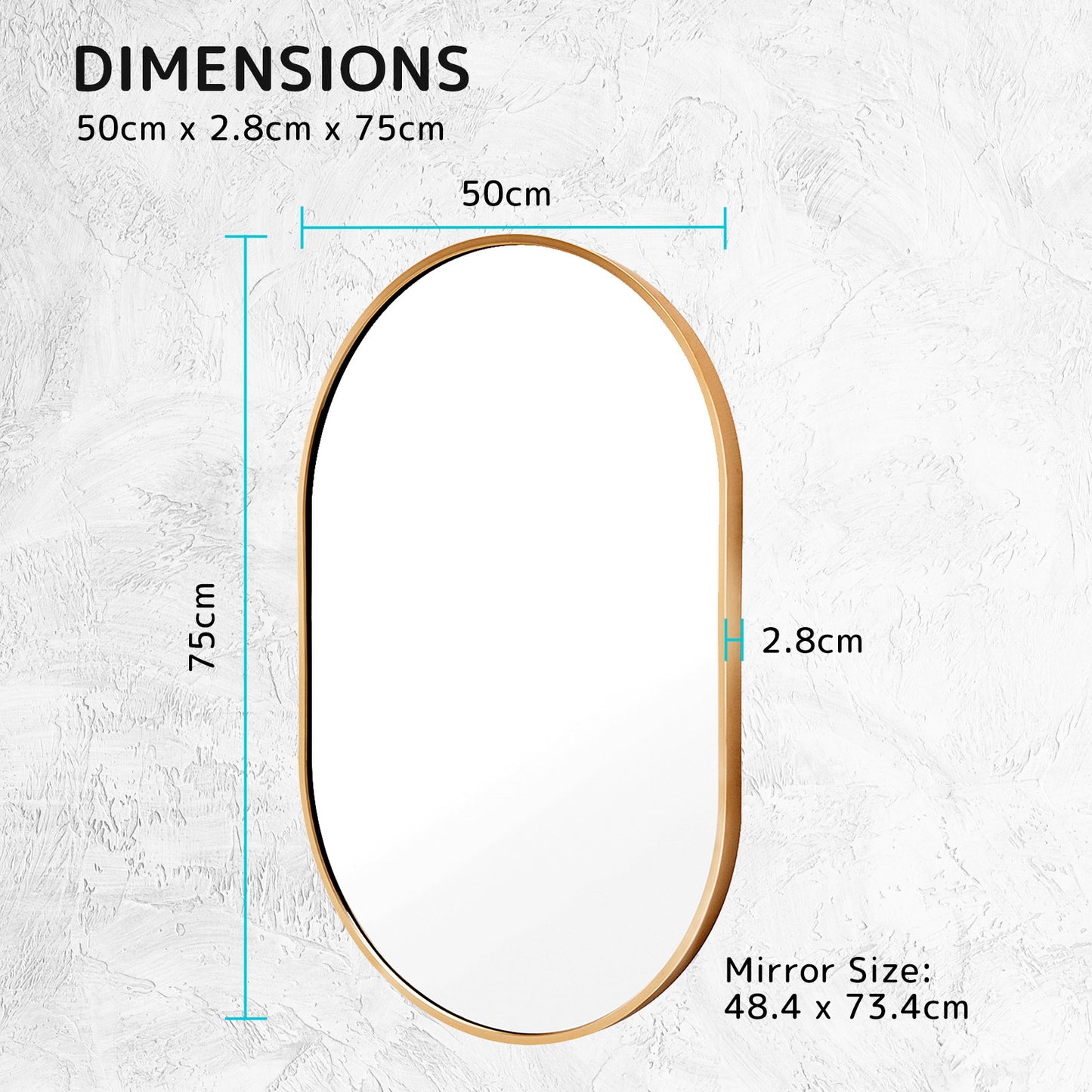 Wall Mirror Oval Aluminum Frame Bathroom 50x75cm GOLD V274-FT-BM-ALUOV-GLD5075