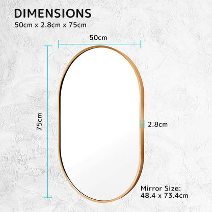 Wall Mirror Oval Aluminum Frame Bathroom 50x75cm GOLD V274-FT-BM-ALUOV-GLD5075