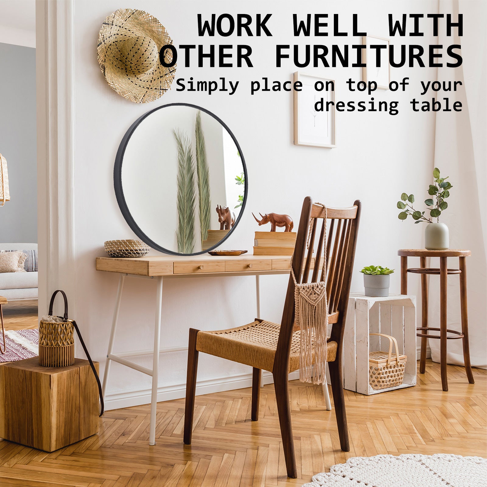 Wall Mirror Round Aluminum Frame Bathroom 80cm BLACK V274-FT-BM-ALUR-BK80