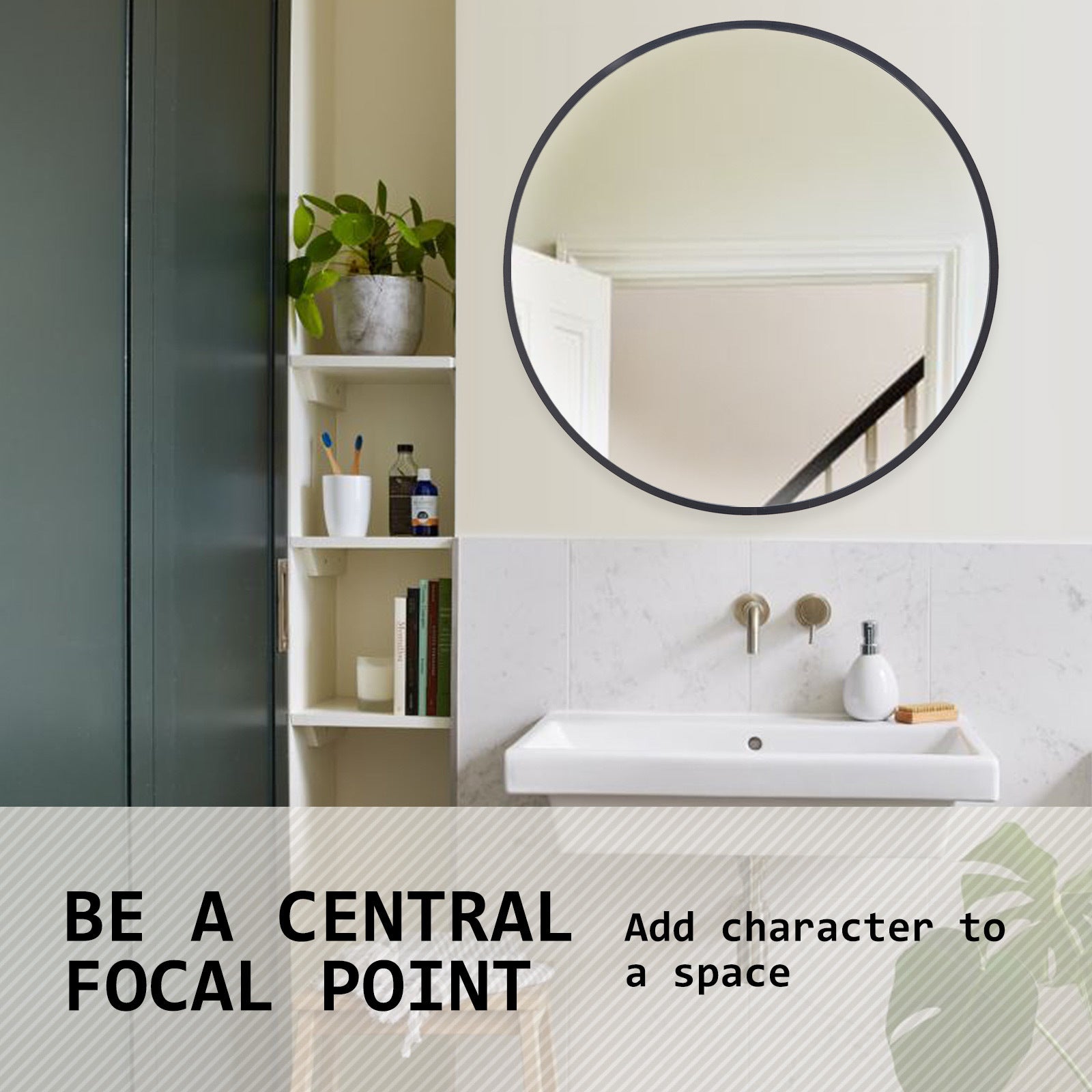 Wall Mirror Round Aluminum Frame Bathroom 80cm BLACK V274-FT-BM-ALUR-BK80