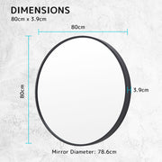 Wall Mirror Round Aluminum Frame Bathroom 80cm BLACK V274-FT-BM-ALUR-BK80