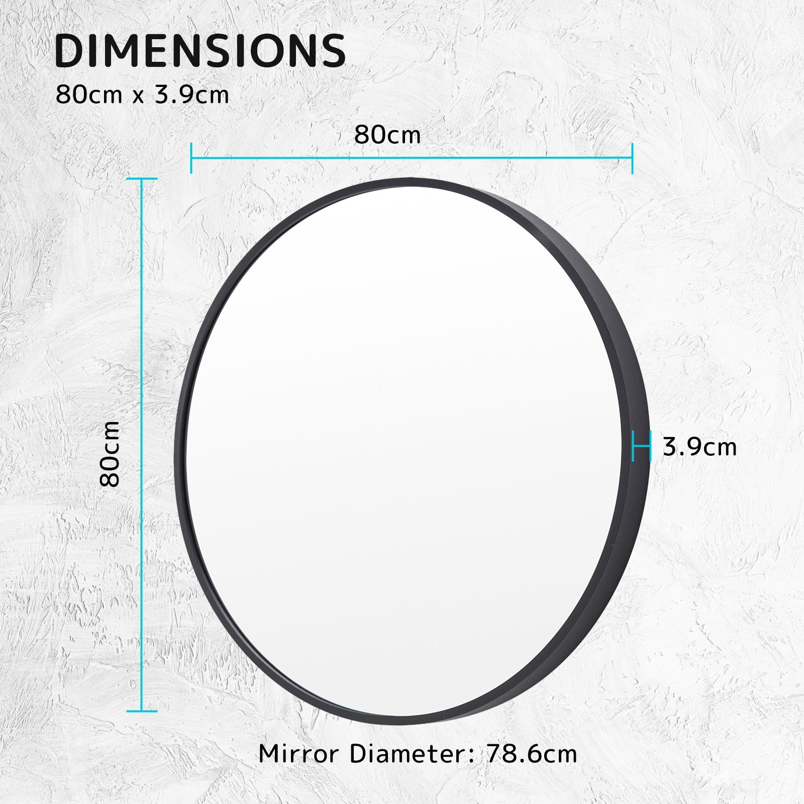 Wall Mirror Round Aluminum Frame Bathroom 80cm BLACK V274-FT-BM-ALUR-BK80