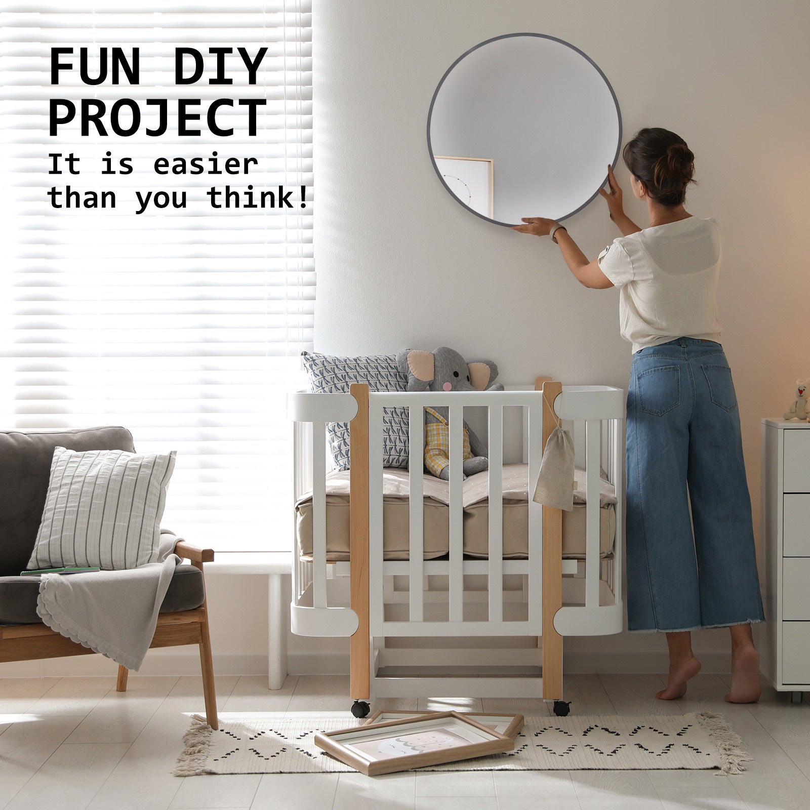 Wall Mirror Round Aluminum Frame Bathroom 80cm BLACK V274-FT-BM-ALUR-BK80