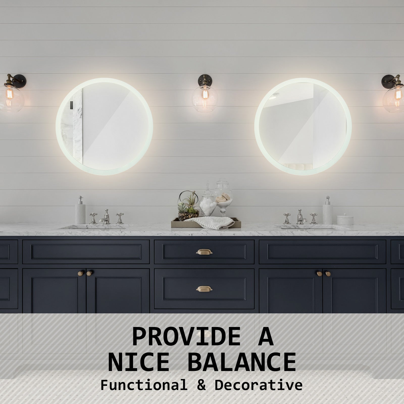 LED Wall Mirror Round Anti-Fog Bathroom 50cm V274-FT-BM-LEDR-50