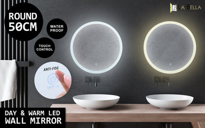 2 Set LED Wall Mirror Round Anti-Fog Bathroom 50cm V274-FT-BM-LEDR-50-X2