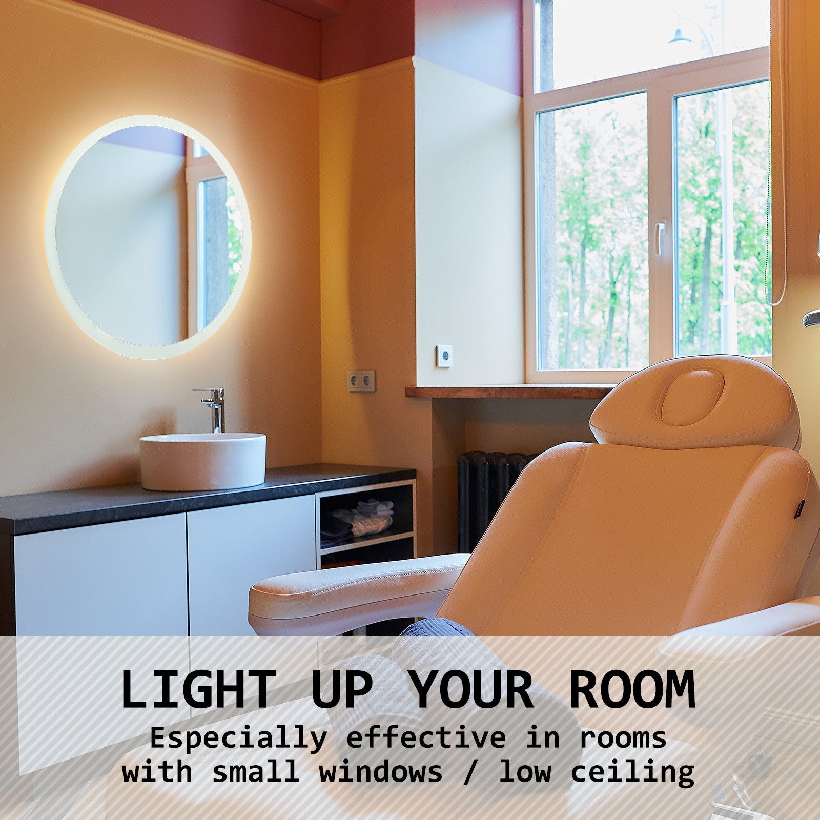 2 Set LED Wall Mirror Round Anti-Fog Bathroom 50cm V274-FT-BM-LEDR-50-X2