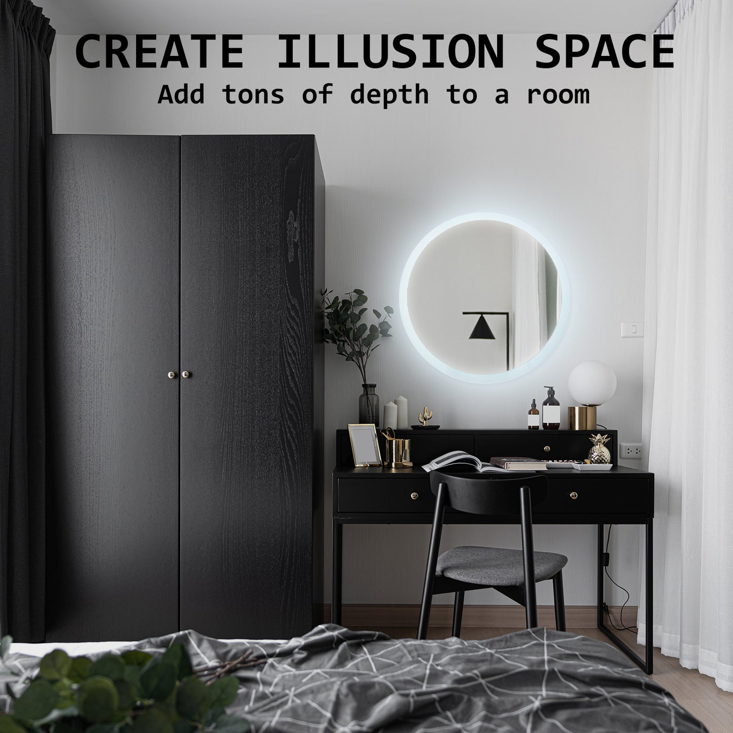 2 Set LED Wall Mirror Round Anti-Fog Bathroom 50cm V274-FT-BM-LEDR-50-X2
