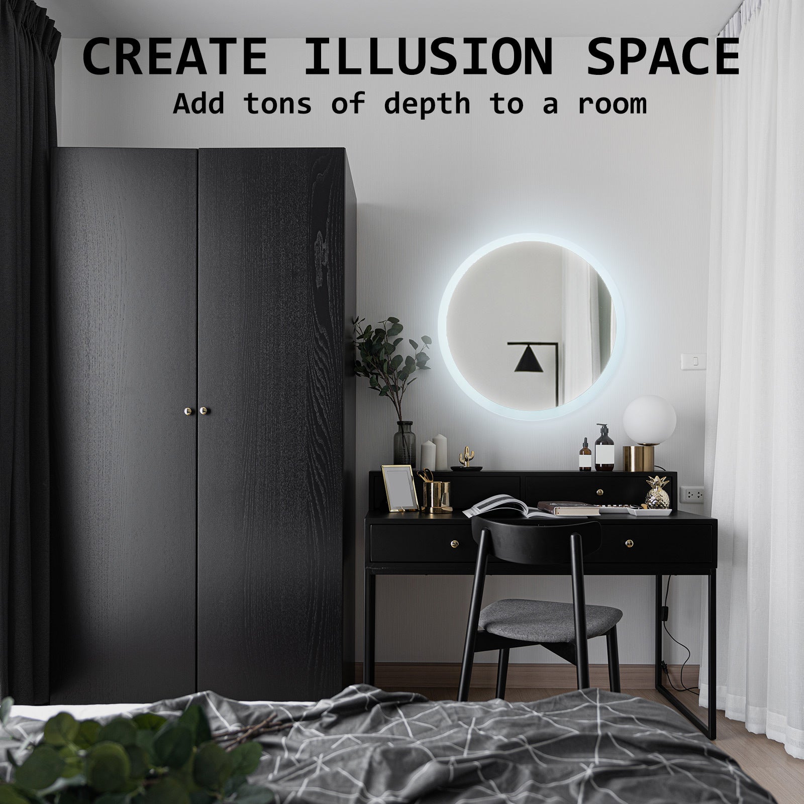 2 Set LED Wall Mirror Round Anti-Fog Bathroom 50cm V274-FT-BM-LEDR-50-X2