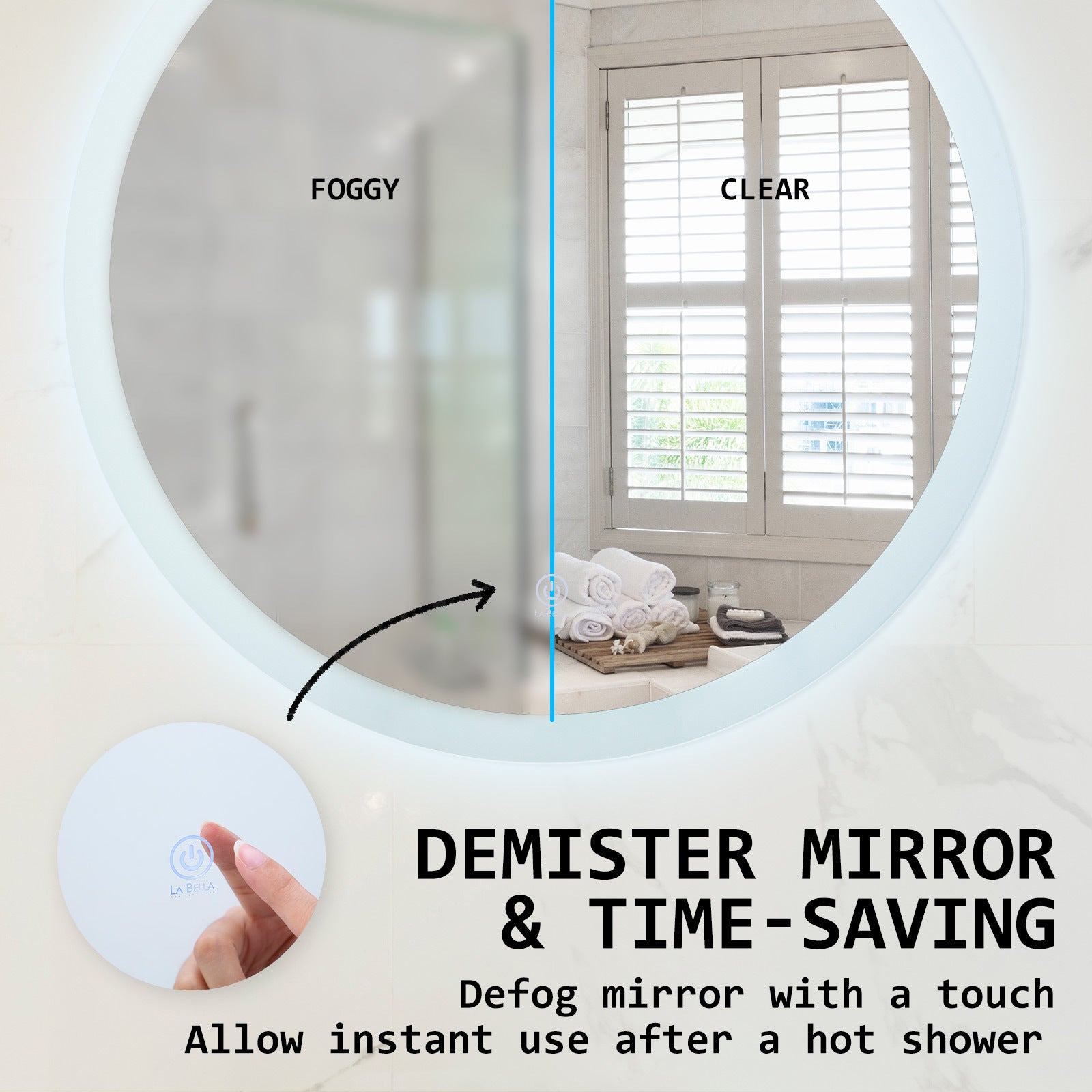 LED Wall Mirror Round Anti-Fog Bathroom 70cm V274-FT-BM-LEDR-70