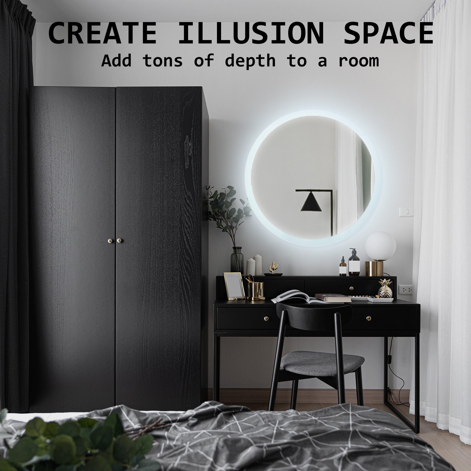 LED Wall Mirror Round Anti-Fog Bathroom 70cm V274-FT-BM-LEDR-70