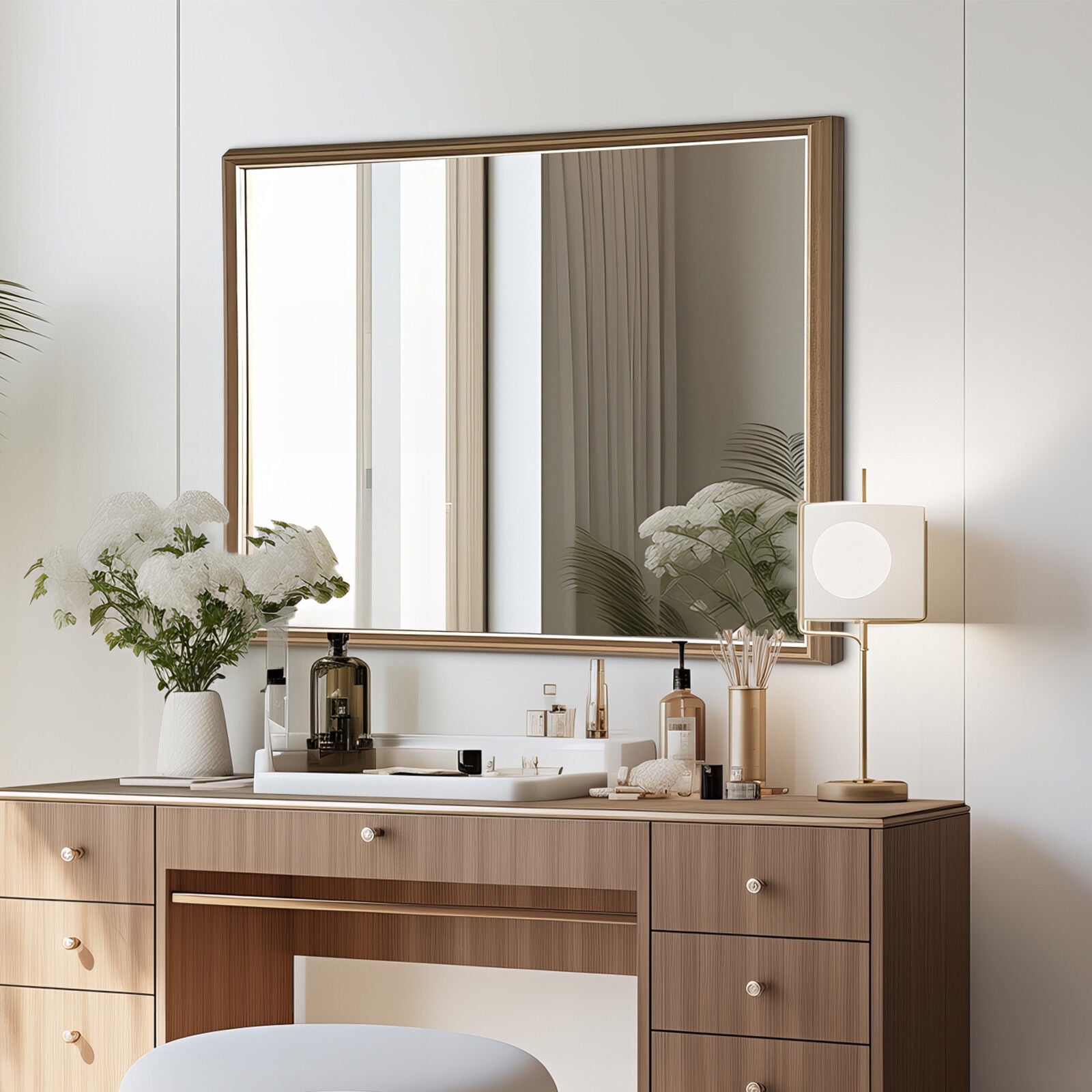 Wall Mirror Rectangular Frame Bathroom 70x90cm Antique Brown V274-FT-BM-PSSQ-AWD7090