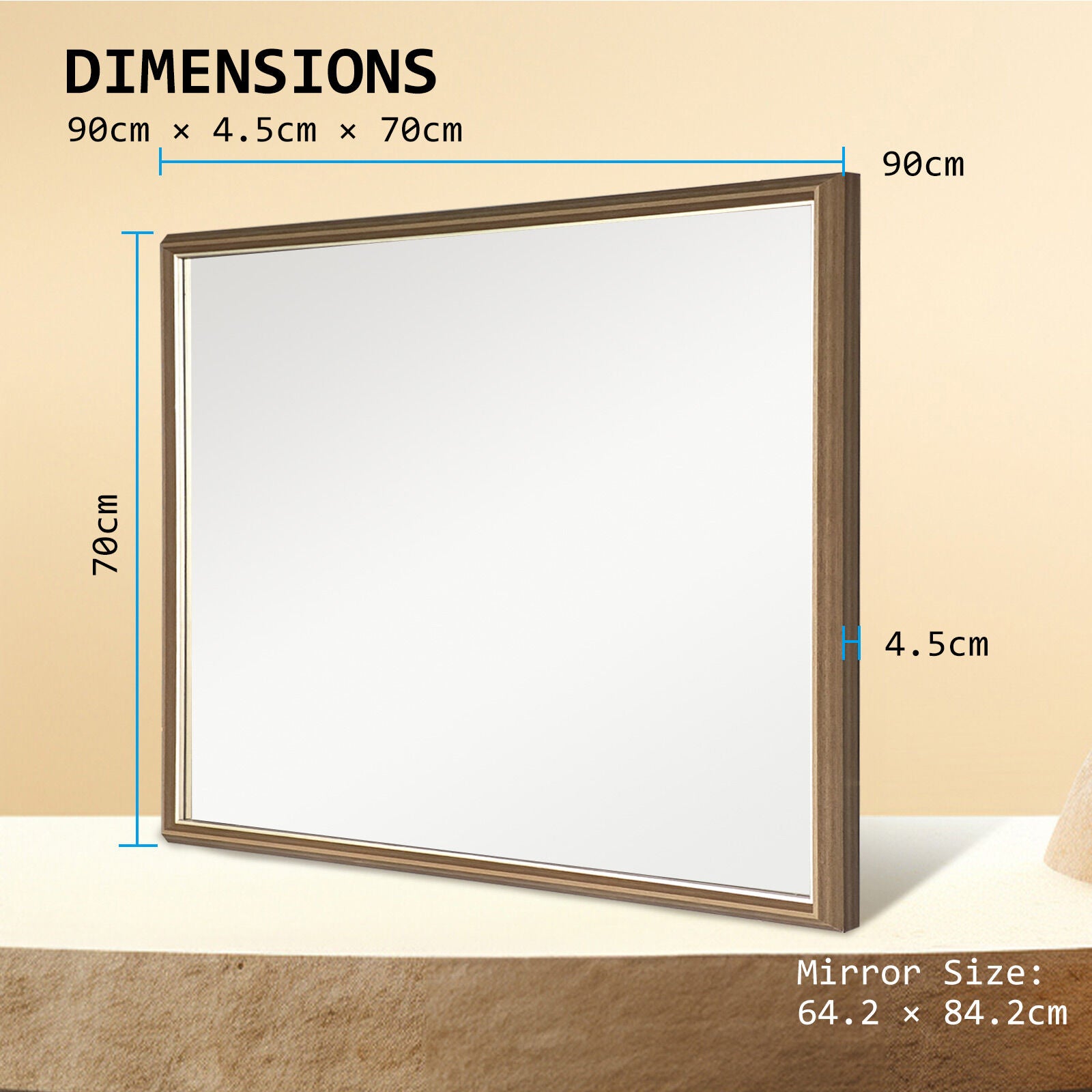 Wall Mirror Rectangular Frame Bathroom 70x90cm Antique Brown V274-FT-BM-PSSQ-AWD7090