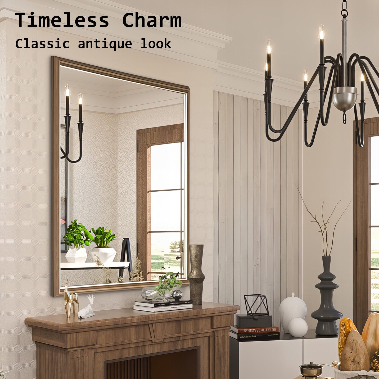 Wall Mirror Rectangular Frame Bathroom 70x90cm Antique Brown V274-FT-BM-PSSQ-AWD7090